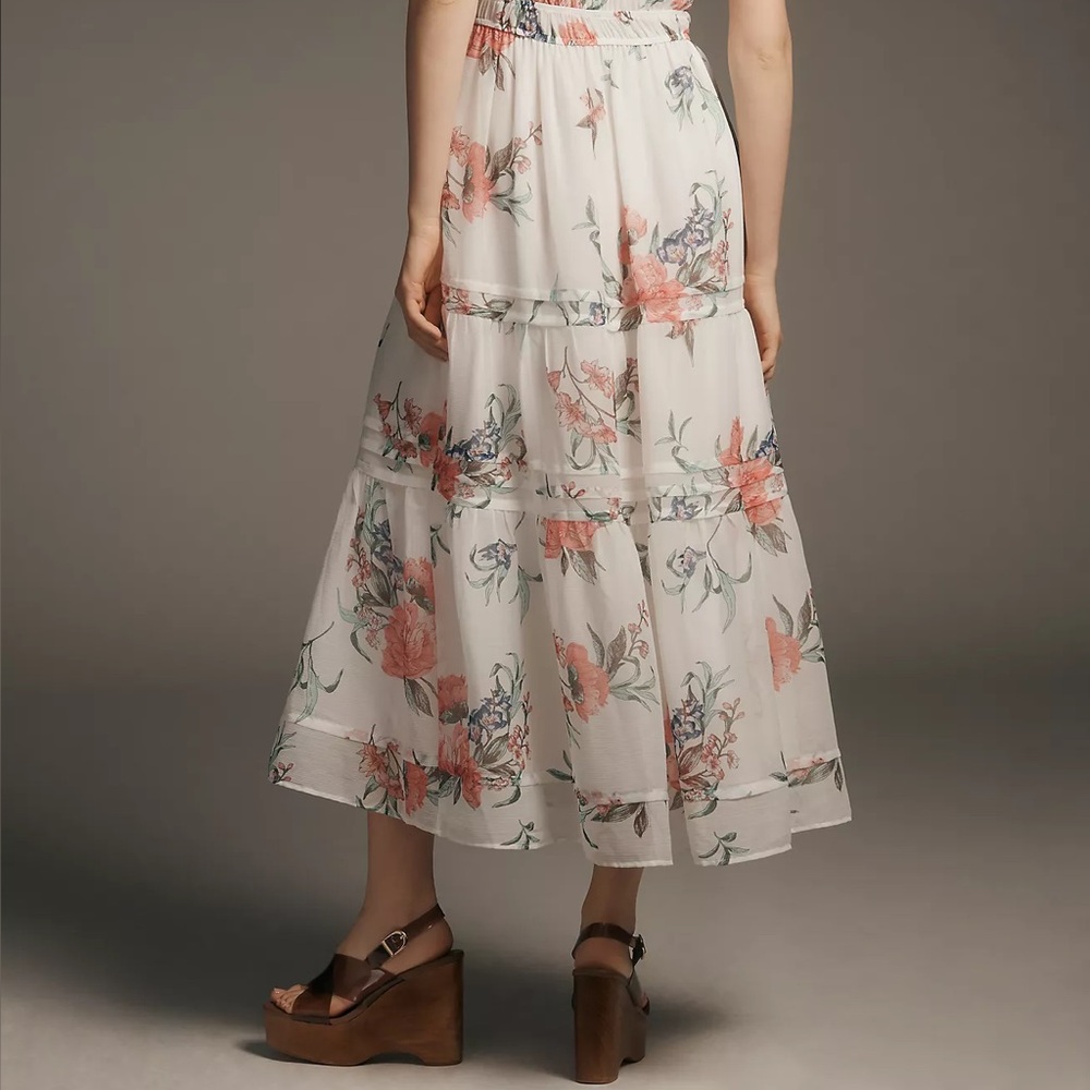 Anthropologie Somerset Strapless Chiffon Midi Dress Ivory Floral Size Large NWT - Picture 8 of 10